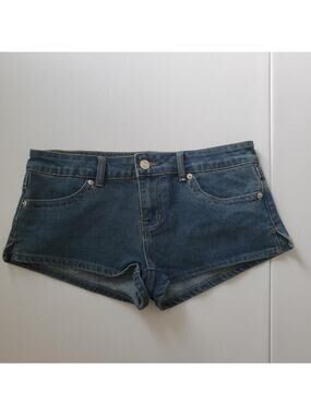 Y2K Micro Shorts Womens 28 Blue Denim Low Rise Hot Pants Summer Casual